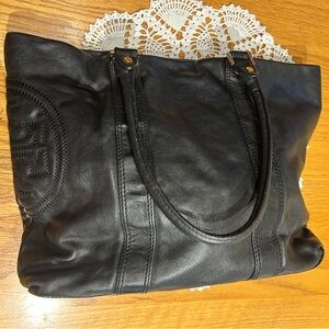 Tory Burch Black Leather Logo Tote